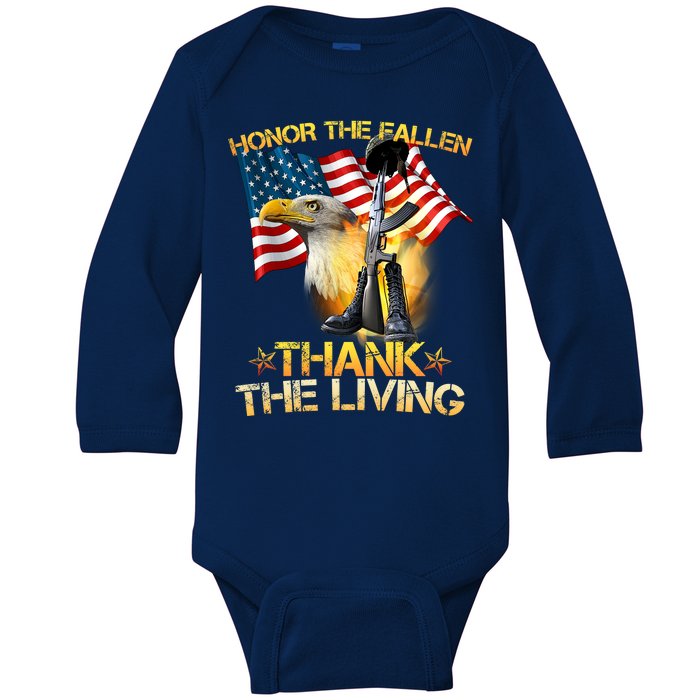 Honor The Fallen Thank The Living Baby Long Sleeve Bodysuit