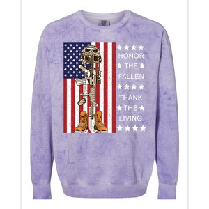 Honor The Fallen Thank The Living Memorial Day Veteran Colorblast Crewneck Sweatshirt