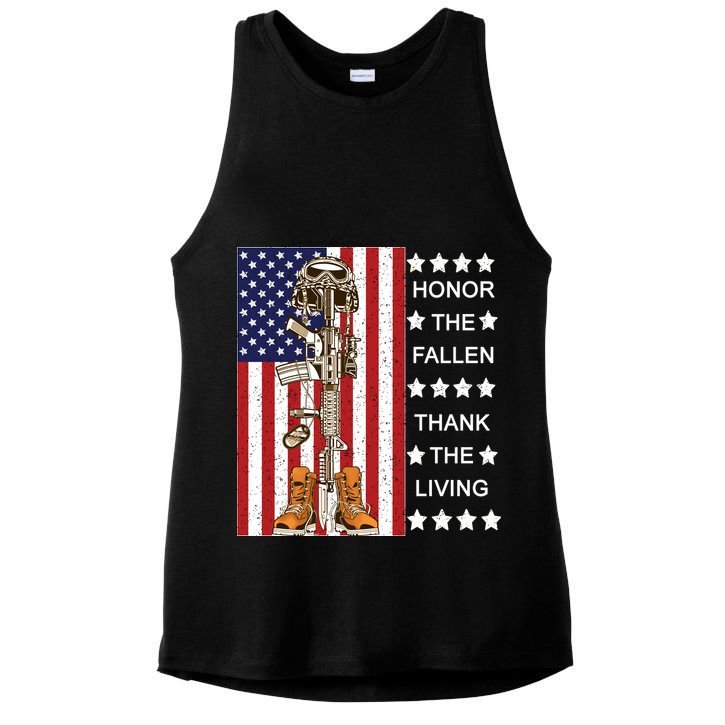Honor The Fallen Thank The Living Memorial Day Veteran Ladies PosiCharge Tri-Blend Wicking Tank