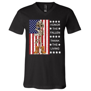 Honor The Fallen Thank The Living Memorial Day Veteran V-Neck T-Shirt