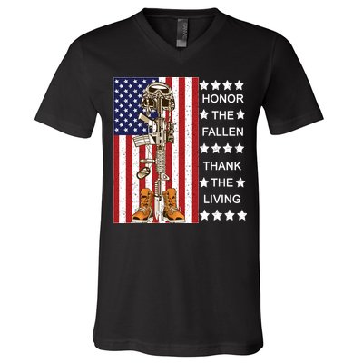 Honor The Fallen Thank The Living Memorial Day Veteran V-Neck T-Shirt