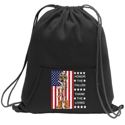 Honor The Fallen Thank The Living Memorial Day Veteran Sweatshirt Cinch Pack Bag