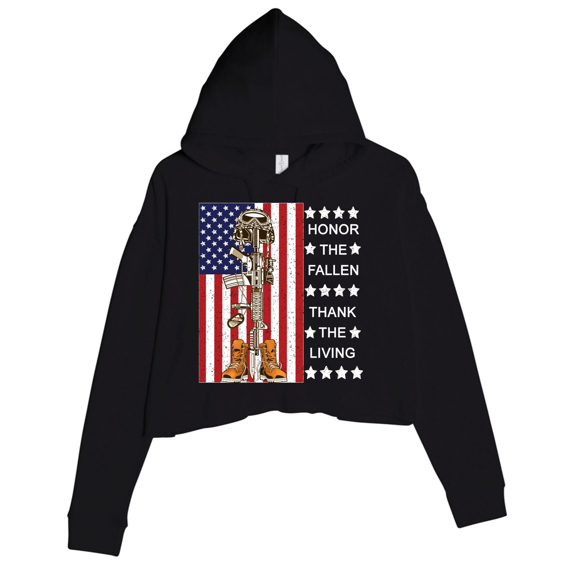 Honor The Fallen Thank The Living Memorial Day Veteran Crop Fleece Hoodie