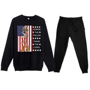 Honor The Fallen Thank The Living Memorial Day Veteran Premium Crewneck Sweatsuit Set