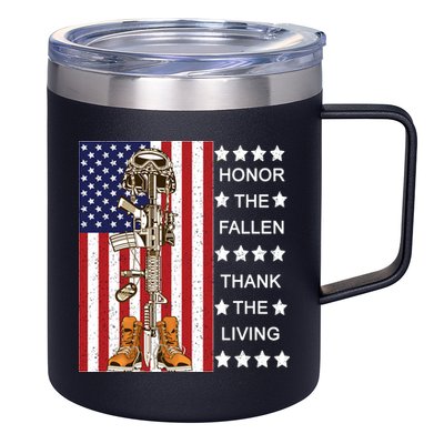 Honor The Fallen Thank The Living Memorial Day Veteran 12oz Stainless Steel Coffee Mug