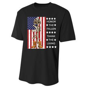 Honor The Fallen Thank The Living Memorial Day Veteran Performance Sprint T-Shirt