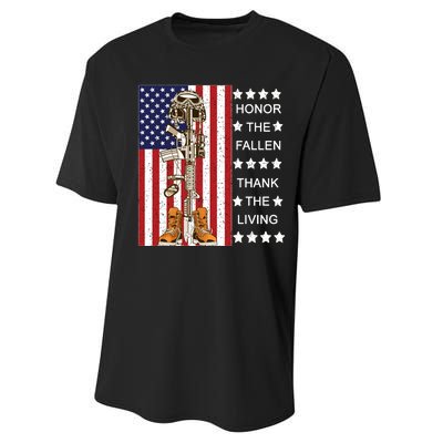 Honor The Fallen Thank The Living Memorial Day Veteran Performance Sprint T-Shirt