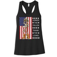 Honor The Fallen Thank The Living Memorial Day Veteran Women's Racerback Tank