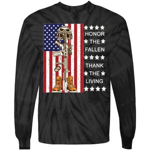 Honor The Fallen Thank The Living Memorial Day Veteran Tie-Dye Long Sleeve Shirt