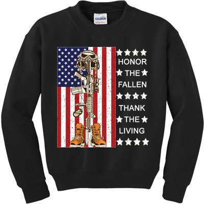 Honor The Fallen Thank The Living Memorial Day Veteran Kids Sweatshirt