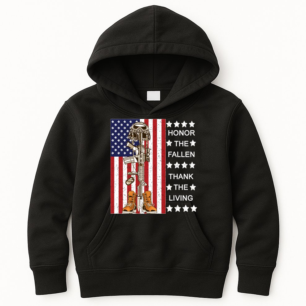 Honor The Fallen Thank The Living Memorial Day Veteran Kids Hoodie