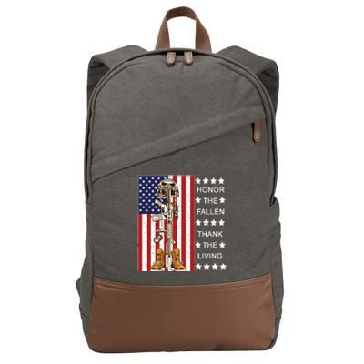 Honor The Fallen Thank The Living Memorial Day Veteran Cotton Canvas Backpack