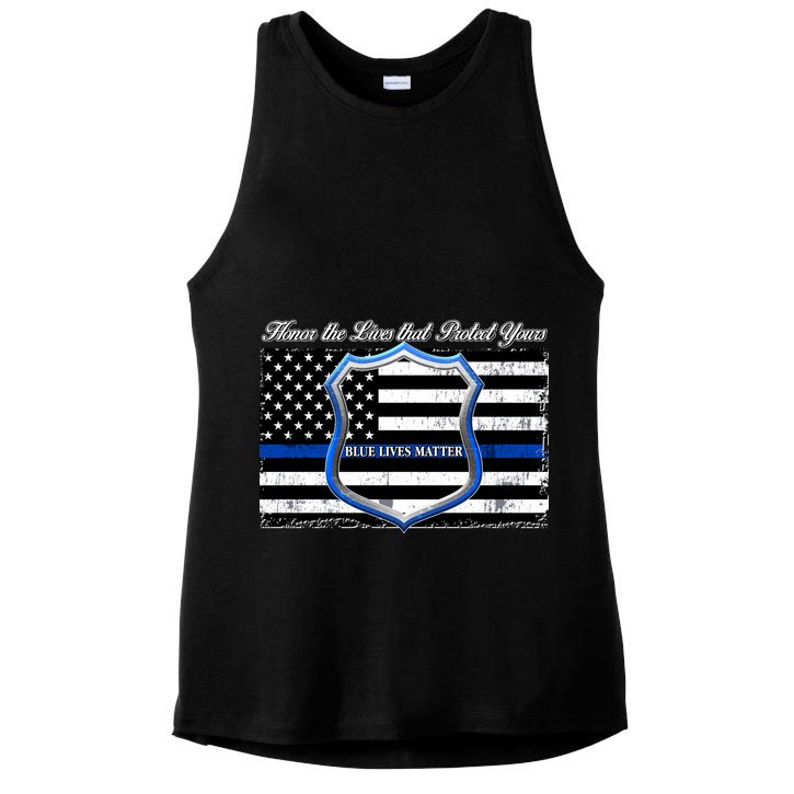 Honor The Lives That Protect Yours Blue Lives Matter Ladies PosiCharge Tri-Blend Wicking Tank