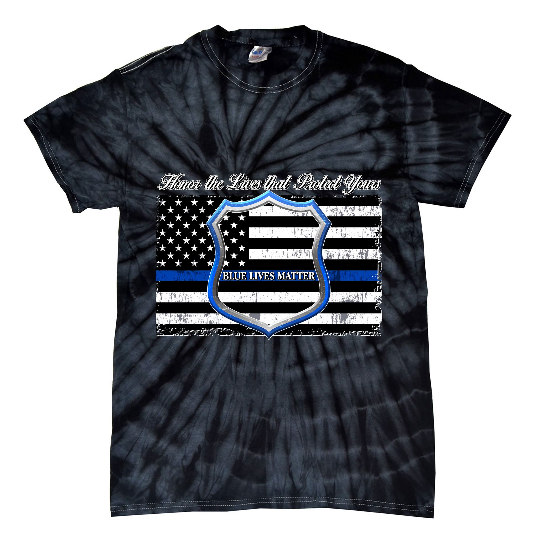 Honor The Lives That Protect Yours Blue Lives Matter Tie-Dye T-Shirt