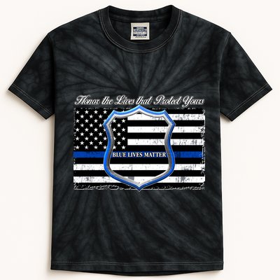 Honor The Lives That Protect Yours Blue Lives Matter Kids Tie-Dye T-Shirt