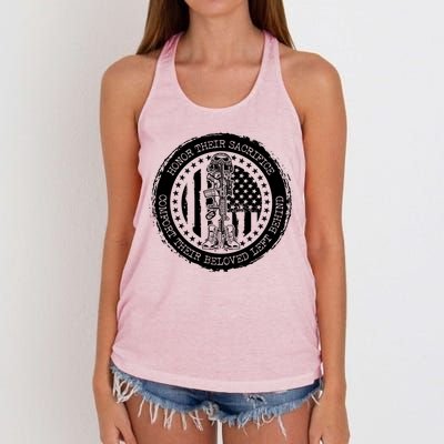 Honor Their Sacrifice Comfort Their Beloved Left Behind Women's Knotted Racerback Tank