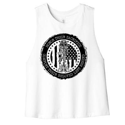 Honor Their Sacrifice Comfort Their Beloved Left Behind Women's Racerback Cropped Tank