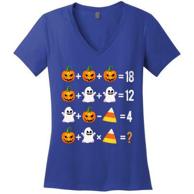 Halloween Order Of Operations Math Halloween Teacher Pumpkin Women's V-Neck T-Shirt