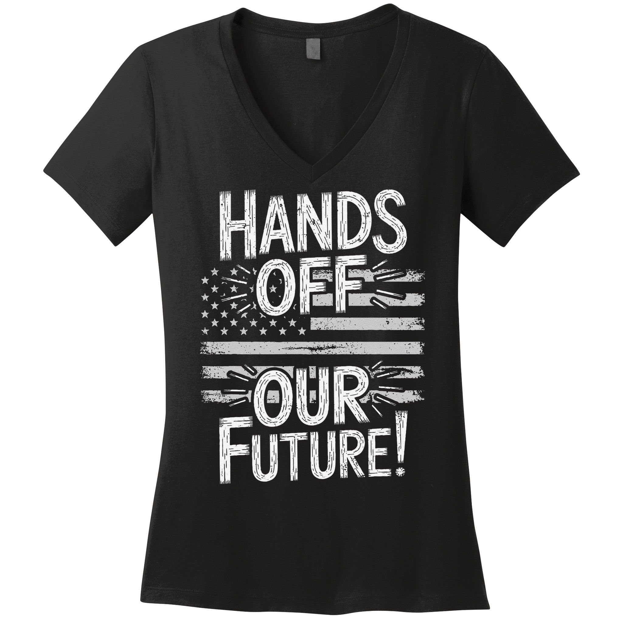 Hands Off Our Future Pro Democracy Anti MAGA Anti Oligarchy Women's V-Neck T-Shirt