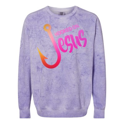 Hooked On Jesus Fish Hook Colorblast Crewneck Sweatshirt