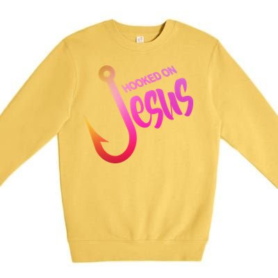 Hooked On Jesus Fish Hook Premium Crewneck Sweatshirt