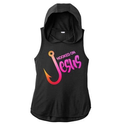 Hooked On Jesus Fish Hook Ladies PosiCharge Tri-Blend Wicking Draft Hoodie Tank