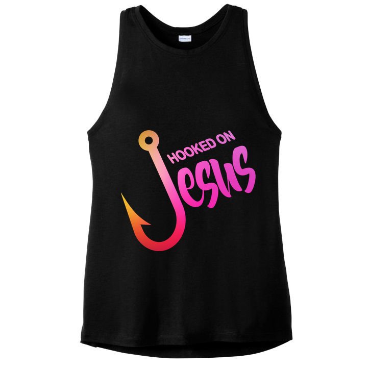 Hooked On Jesus Fish Hook Ladies PosiCharge Tri-Blend Wicking Tank