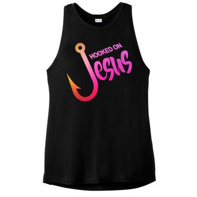 Hooked On Jesus Fish Hook Ladies PosiCharge Tri-Blend Wicking Tank