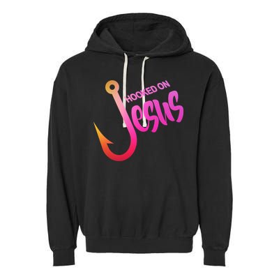 Hooked On Jesus Fish Hook Garment-Dyed Fleece Hoodie