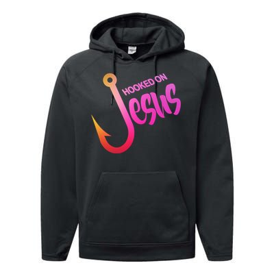 Hooked On Jesus Fish Hook Performance Fleece Hoodie