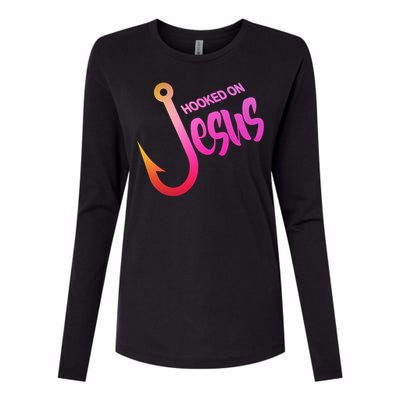 Hooked On Jesus Fish Hook Womens Cotton Relaxed Long Sleeve T-Shirt