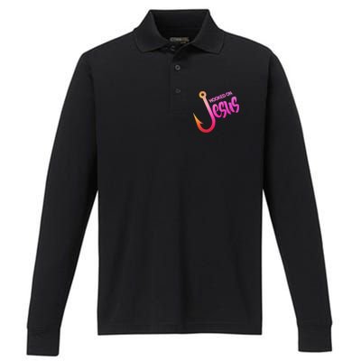 Hooked On Jesus Fish Hook Performance Long Sleeve Polo