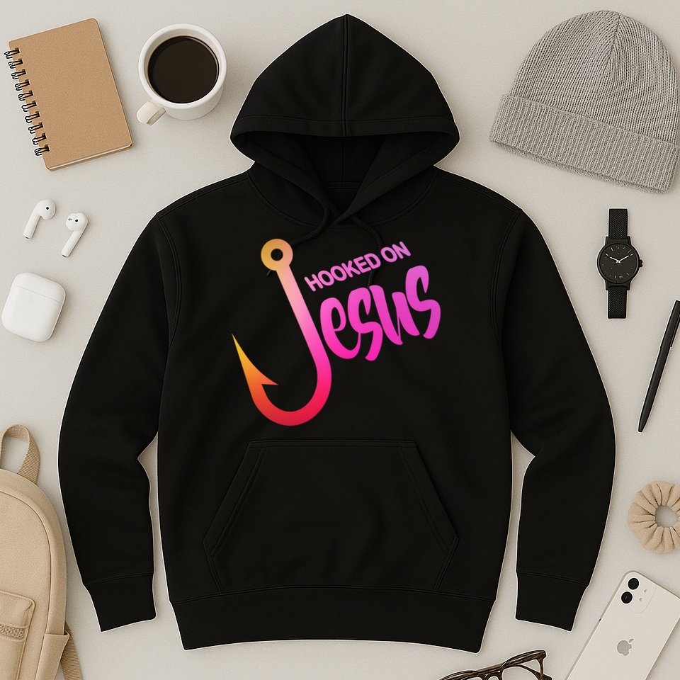 Hooked On Jesus Fish Hook Hoodie