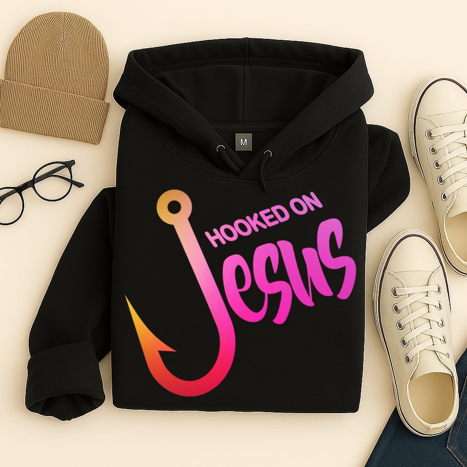 Hooked On Jesus Fish Hook Hoodie