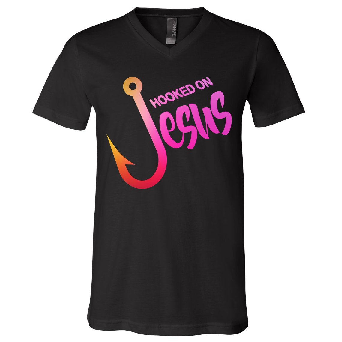Hooked On Jesus Fish Hook V-Neck T-Shirt