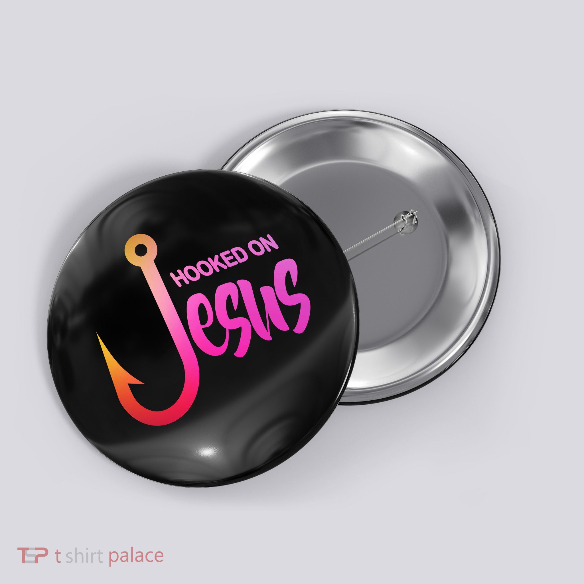 Hooked On Jesus Fish Hook Button