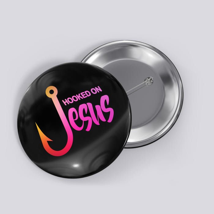 Hooked On Jesus Fish Hook Button