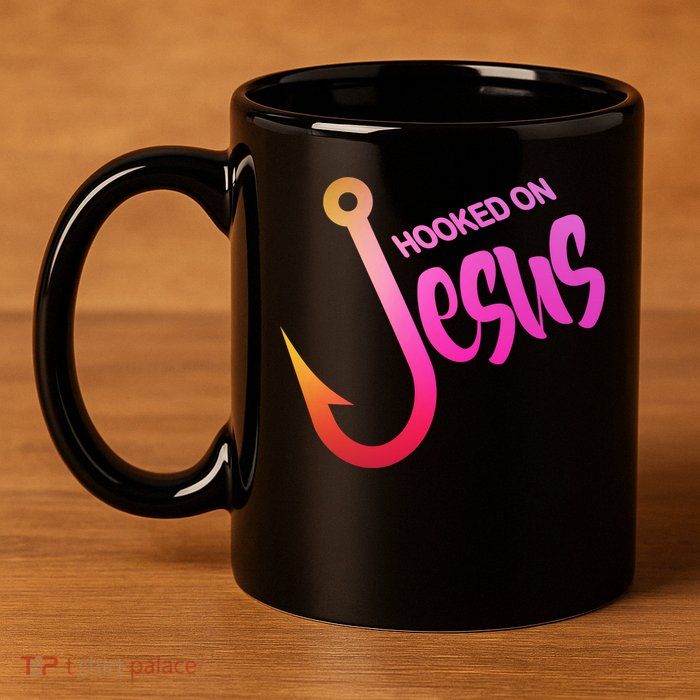 Hooked On Jesus Fish Hook 11oz C Handle Ceramic Mug