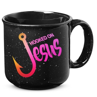 Hooked On Jesus Fish Hook 15oz Campfire Ceramic Mug