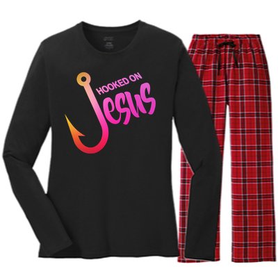 Hooked On Jesus Fish Hook Women's Long Sleeve Flannel Pajama Set 