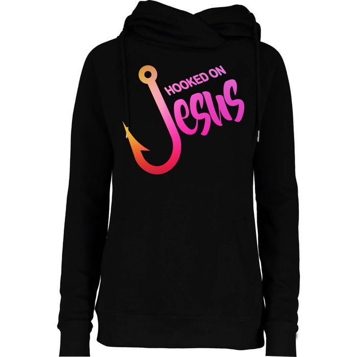 Hooked On Jesus Fish Hook Womens Funnel Neck Pullover Hood