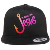 Hooked On Jesus Fish Hook Flat Bill Trucker Hat