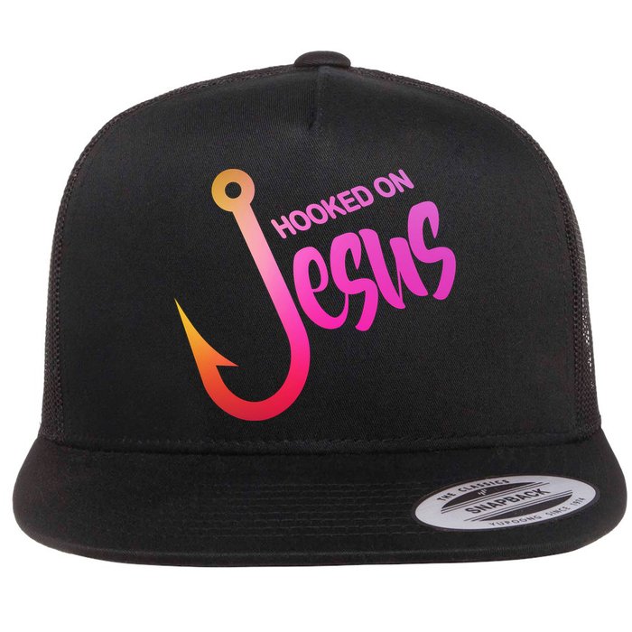 Hooked On Jesus Fish Hook Flat Bill Trucker Hat