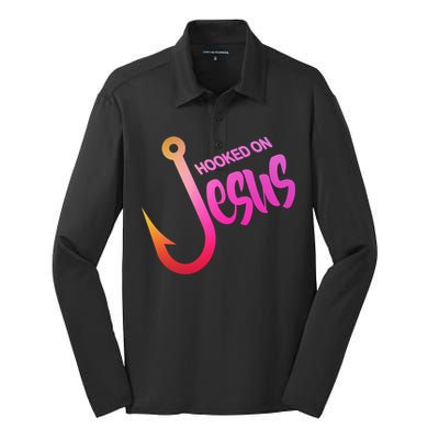 Hooked On Jesus Fish Hook Silk Touch Performance Long Sleeve Polo