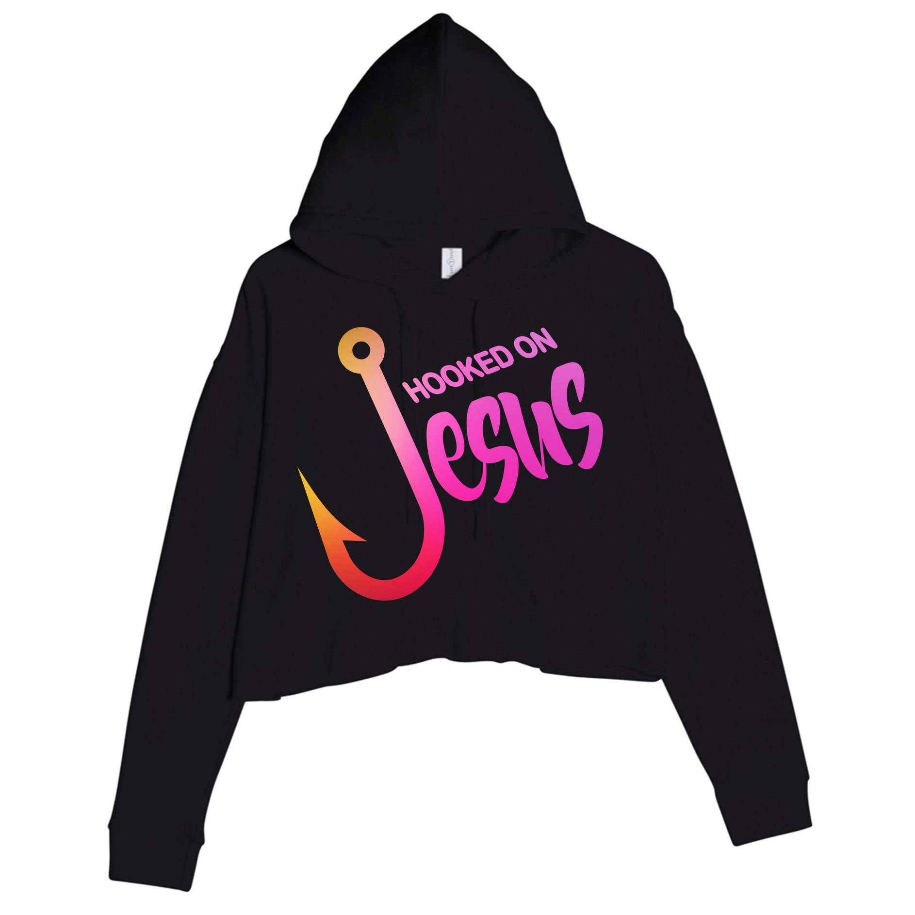 Hooked On Jesus Fish Hook Crop Fleece Hoodie