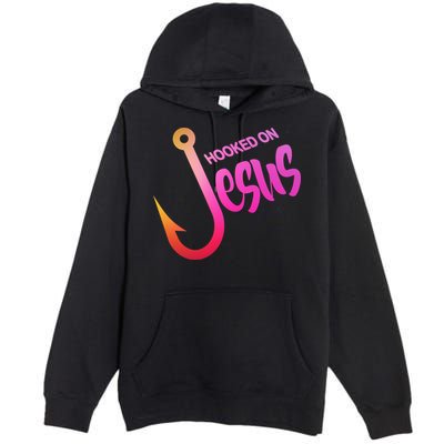 Hooked On Jesus Fish Hook Premium Pullover Hoodie