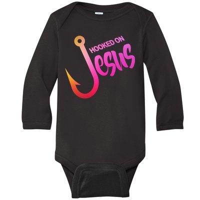 Hooked On Jesus Fish Hook Baby Long Sleeve Bodysuit