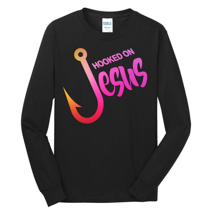 Hooked On Jesus Fish Hook Tall Long Sleeve T-Shirt