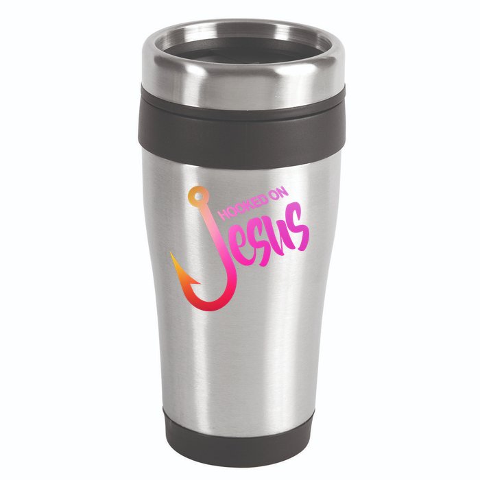 Hooked On Jesus Fish Hook 16oz Travel Tumbler