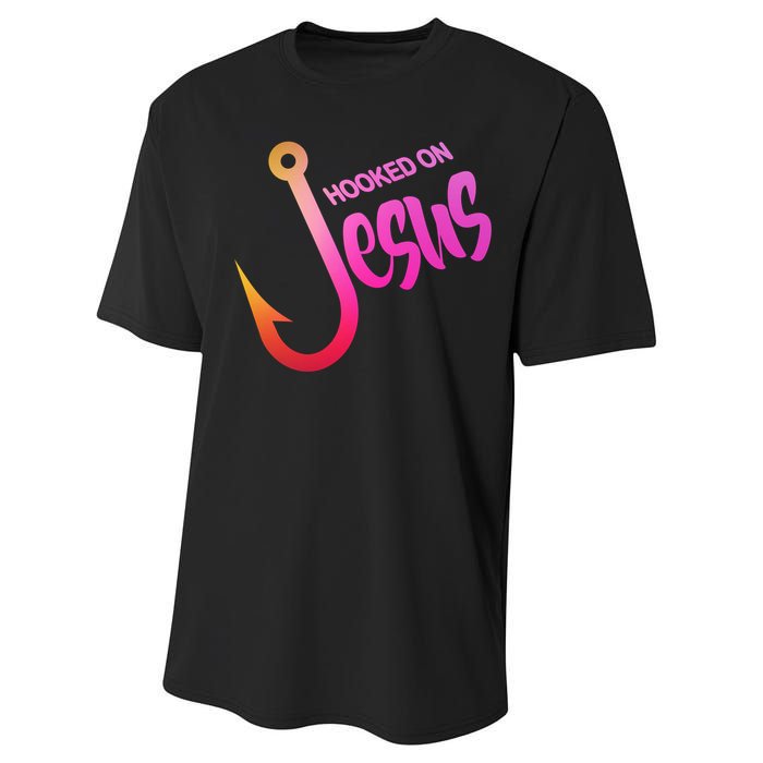 Hooked On Jesus Fish Hook Performance Sprint T-Shirt